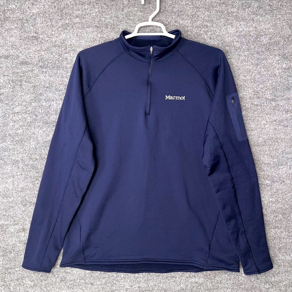 Marmot Mens XXL Navy Blue 1/4 Zip Pullover Fleece Lined Sleeve Pocket CC-944